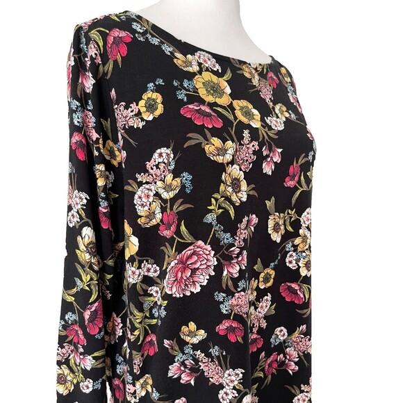 J. Jill Wearever Black Floral Tunic Top Petite L Cottagecore Artsy Dark Romantic - Picture 6 of 14